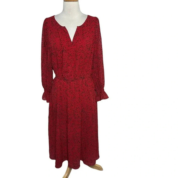 Talbots dress red with black specks long sleeves lightweight size 8 - Picture 1 of 6